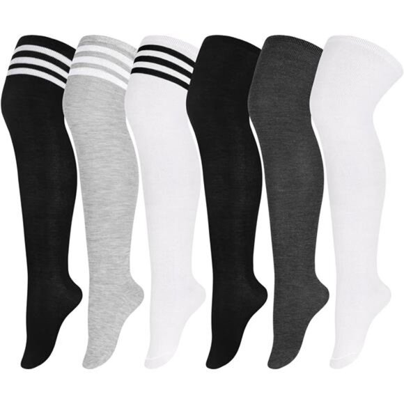 Aneco 6 Pairs Plus Size Over Knee Socks Women Warm Thigh High Stockings - Picture 1 of 8